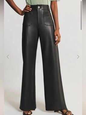 NWT MAEVE ANTHROPOLOGIE Wide-Leg Faux Leather Pants - Black